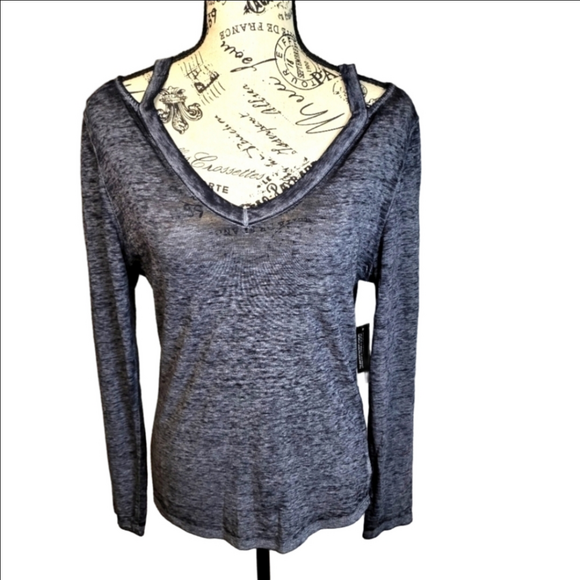 Derek Heart Tops - Derek Heart Black Brindle Cold Shoulder Jersey Large